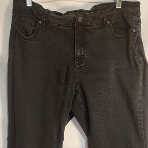 Jones NY Black Dark Wash Industrial Vintage Denim Straight Leg High Waist 16W